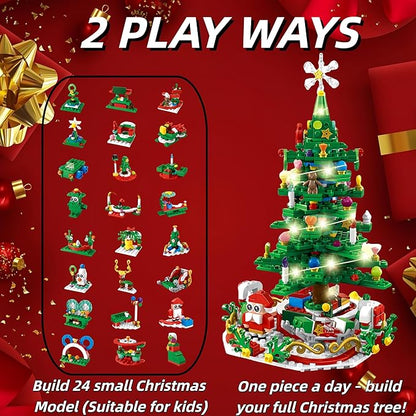 Building Block Advent Calendar 2025 Christmas Tree, 24 Days Christmas Building Block Advent Calendar | 2 Play Ways Xmas Tree & 24 Small Models, 2025 New Year Gifts for Adults Kids Teens