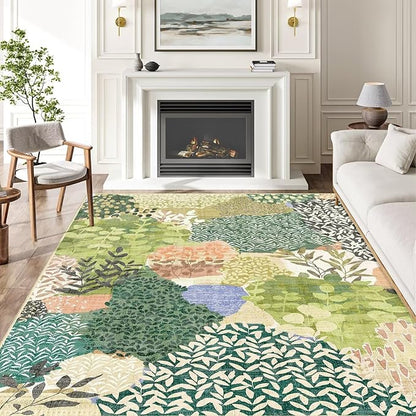 DEXDE Washable Area Rugs 5x7 Tropical Non-Slip Abstract Leaf Floral Boho Soft Rug for Living Room Bedroom Botanical Large Carpet for Entryway Kids Playroom Office,Green