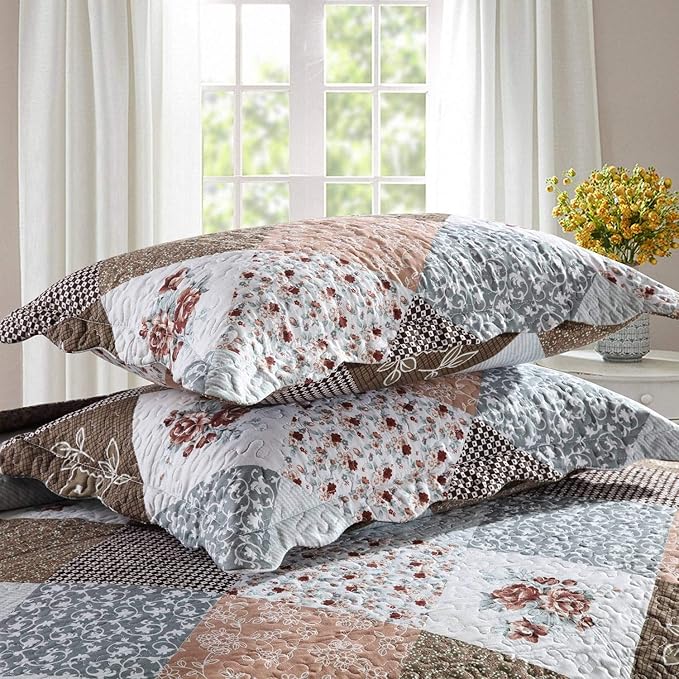 HoneiLife Qversized Queen Quilt - 106"x106" Quilt Sets 3-Piece, Microfiber Bedding Sets Queen Size, Rustic Bedspreads for All Season Use, Patchwork Coverlet for Queen Beds