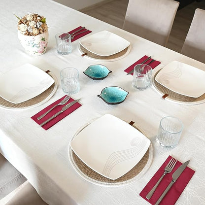 Round Placemats Set of 4, Handmade by Braided Natural Jute with White Cotton Cord, Dia. 12.6 Inch, Heat Resistant, Doublesided, Light Brown