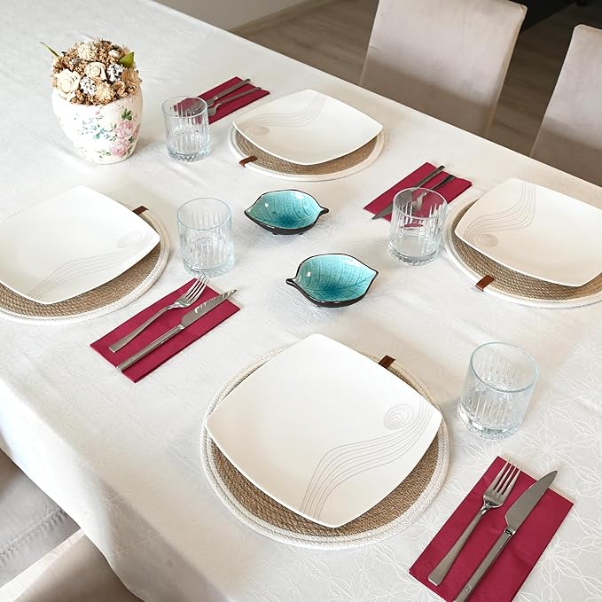 Round Placemats Set of 6, Handmade by Braided Natural Jute with White Cotton Cord Edges, Dia. 12.6 Inch, Heat Resistant, Doublesided, Light Brown