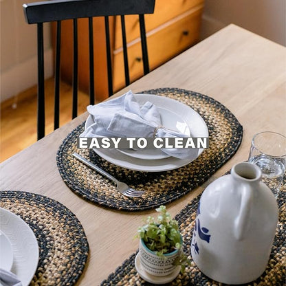 Homespice Kilimanjaro Jute Braided Small Table Runner, Warm Primitive Decor, Set of 2, Black and Brown Rectangle 8x28 - Rich Colors, Easy to Clean, Durable and Protects Furniture