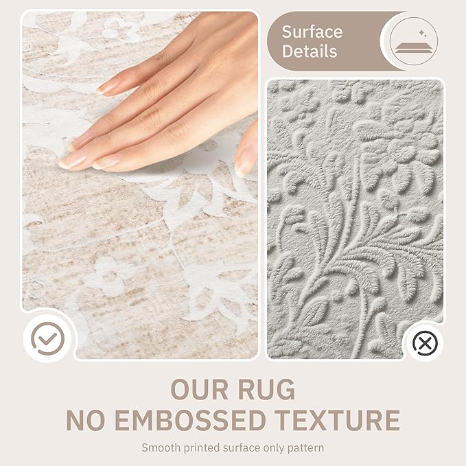 3x5 Area Rugs for Entryway,Washable Vintage Low Pile Non-Slip Throw Area Rugs, Accent Rug Floral Print Indoor Mat for Bedside Living Room Kitchen Bedroom Beige