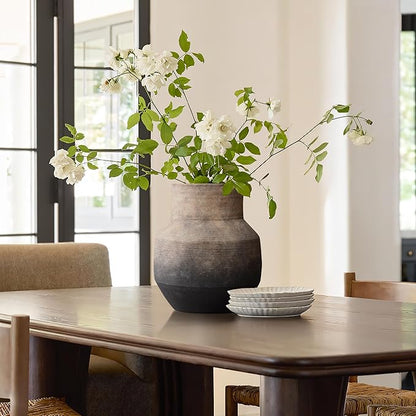 LuxenHome Rustic Ceramic Flower Vase,Farmhouse Vintage Pottery for Shelf Decor Room Decor,Brown Ombre Terracotta Vase,11'' Round Decorative Vases Home Decor Living Room