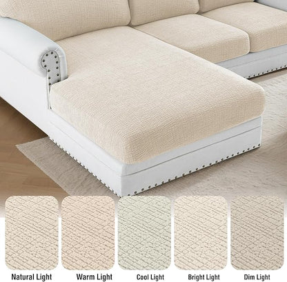 H.VERSAILTEX Super Stretch Individual Jacquard Couch Cushion Covers Furniture Protector Spandex Anti-Slip Soft Thickened Slipcovers Easy Install, (1 PC, Sofa Seat Couch Cover, Ivory)