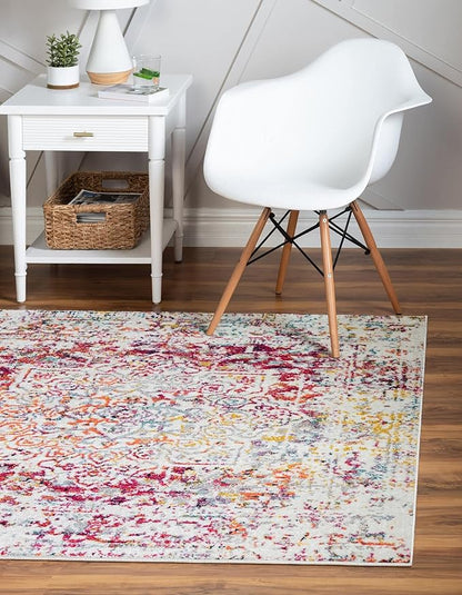 Rugs.com Arlington Collection Rug – 4 Ft Square Multi Medium-Pile Rug Perfect for Living Rooms, Kitchens, Entryways