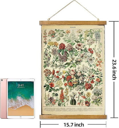 ABoby Vintage Wildflowers Hanging Poster, Retro Style of Botanical Wall Art Prints, Printed on Linen with Wood Frames, Ready to Hang