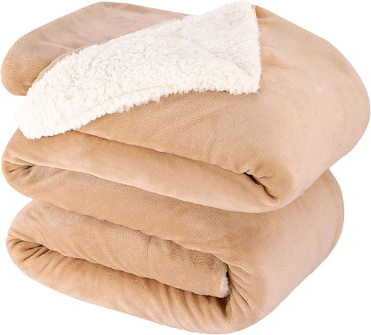 NANPIPER King Size Blanket Warm Sherpa, Soft Fleece Throw for Bed, Reversible Thick Fuzzy Microfiber for Winter (Beige,90x108 inches)