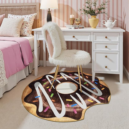 jinchan Cute Round Rug 4ft Chocolate Donut Fun Rug Washable Playroom Mat Sweet Dessert Circle Cool Rug Non Slip 4' Round Soft Cozy Floor Mat Funky Gift for Kids Teens Dorm Bedroom Playroom