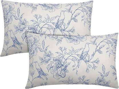 White Blue Chinoiserie Pillow Covers 12x20 Set of 2 Decorations Vintage Floral Throw Pillow Covers Boho Decor Rustic Pillowcases Farmhouse Pattern Soft Cozy for Sofa Bed Chair Home Decorative
