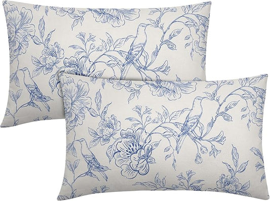 White Blue Chinoiserie Pillow Covers 12x20 Set of 2 Decorations Vintage Floral Throw Pillow Covers Boho Decor Rustic Pillowcases Farmhouse Pattern Soft Cozy for Sofa Bed Chair Home Decorative