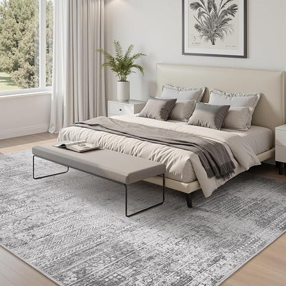 6x9 Area Rugs for Living Room Non Slip Machine Washable Rug Distressed Abstract Soft Indoor Carpet Neutral Boho Rug for Bedroom Dining Room Playroom Office, Grey