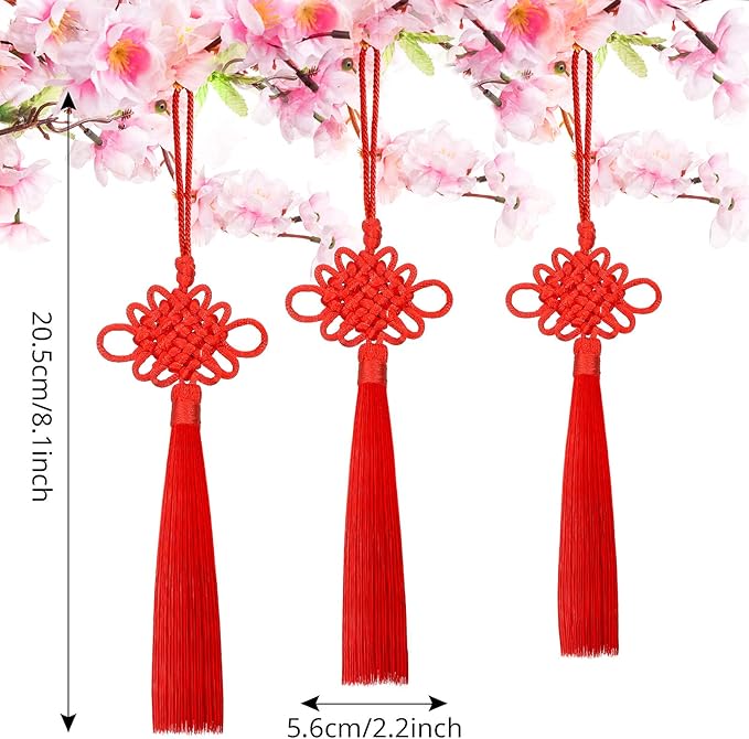 Tatuo 200 Pieces Chinese Knots with Tassels Handmade Chinese Knotting Cord Decorative for New Year Spring Festival Decorations