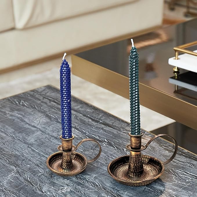 Gold Brass Vintage Candlestick Holders, with Handle, Taper Candle Holder for Candlesticks, for Fireplace Party, Dining, Home, Wedding Decor,Fits 3/4 inch Thick Candle&Led Candles（Set of 2pcs）