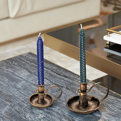 Gold Brass Vintage Candlestick Holders, with Handle, Taper Candle Holder for Candlesticks, for Fireplace Party, Dining, Home, Wedding Decor,Fits 3/4 inch Thick Candle&Led Candles（Set of 2pcs）