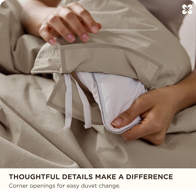 Bedsure Cotton Duvet Cover California King - Luxury Slub Weave 100% Cotton Duvet Cover with a Linen Like Textured, Easy Change Durable Bedding, Tannish Linen Grey, 104" x 98"