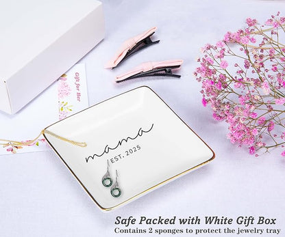 Mama 2025-Christmas Gift-Newborn New Baby,Shower Mother's Day Gifts for New Mom-First Mother's Day-First Time Mom-Mama to Be-Pregnancy Announcement Present-Jewelry Tray Trinket Holder Ring Dish