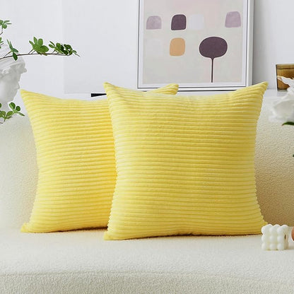 Home Brilliant Pillow Covers 16x16 Yellow Throw Pillow Covers Supersoft Stripe Corduroy Accent Pillow Covers Decorative Couch Sofa Living Room Fall Winter, 16 x 16 inch, Sundress