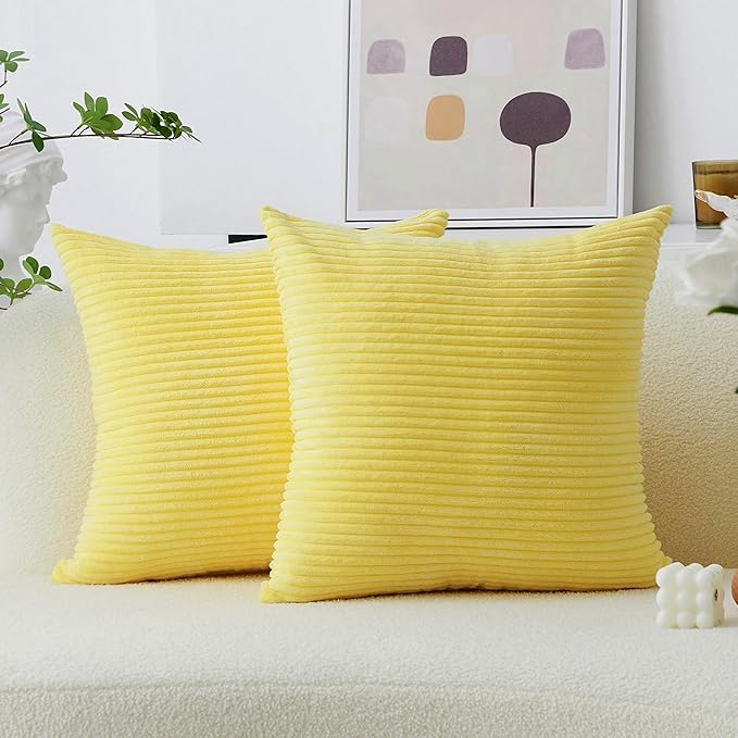 Home Brilliant Yellow Euro Shams 26x26 Fall Pillow Covers Set of 2 Supersoft Corduroy Accent Decorative Pillow Cases for Bedroom Winter Decor, 26 x 26 inch, Sundress