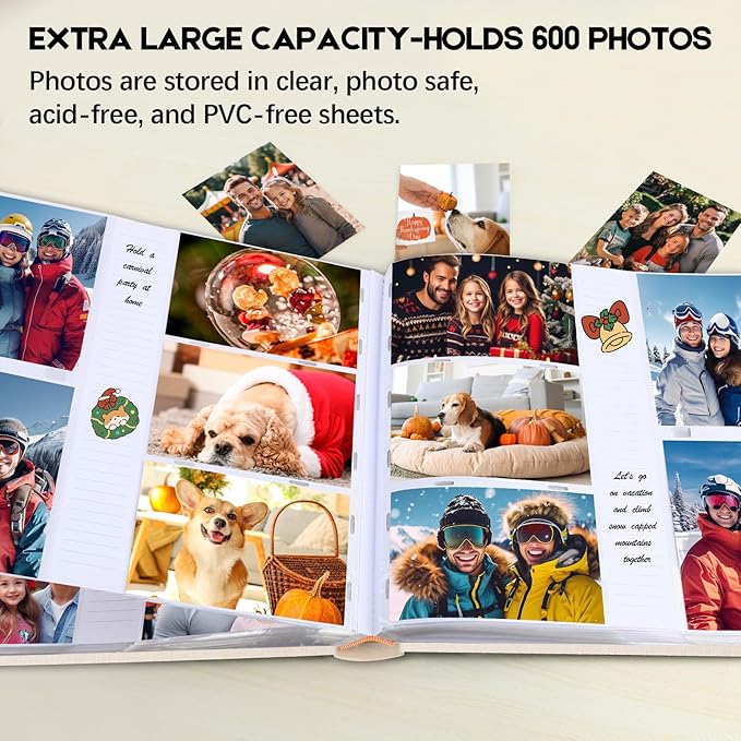 Photo Album 4x6 600 Photos with Writing Space,4 x 6 Photo Book Linen Cover with Front Window, 4x6 Picture Album 600 Photos Photo Album Book for Wedding Kids Travel Family Baby Pictures (Beige)