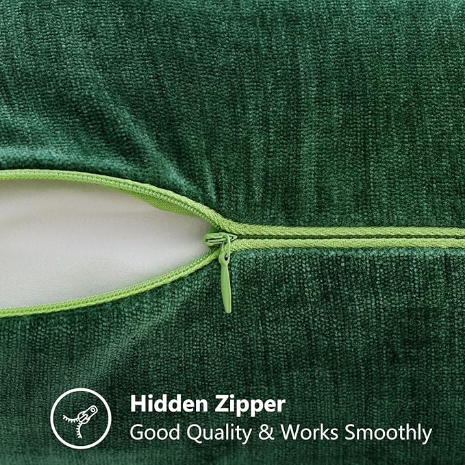 decorUhome Chenille Christmas Green Throw Pillow Covers 20x20 Inch Set of 2, Decorative Soft Couch Pillow Covers Solid Dyed Accent Farmhouse Neutral Square Pillow Cases for Sofa