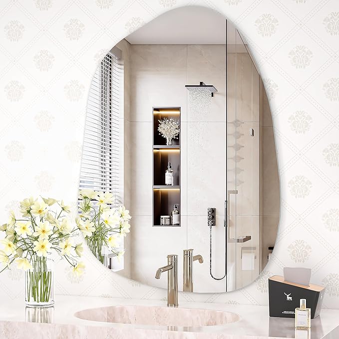 Hasipu Irregular Wall Mirror, 32"x24" Asymmetrical Frameless Mirror, Modern Decorative Mirrors for Living Room, Entryway, Hallway, Bathroom, Bedroom,Wall Mounted Home Decor