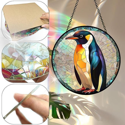 Bimkole Penguin Sun Catchers Indoor Window - Animals Acrylic Suncatcher Hanging Decoration for Living Room Bedroom Summer Home Balcony Outdoor Garden Ornaments Decoration 7.8x7.8 Inch