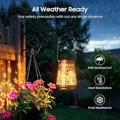 2 Pack Solar Lanterns Outdoor Waterproof Birthday Gifts for Women Mom Grandma, Hollowed-Out Metal Sunflower Hanging Solar Lantern Lights Outdoor Decor, 2 Modes Lights Decor for Yard, Patio