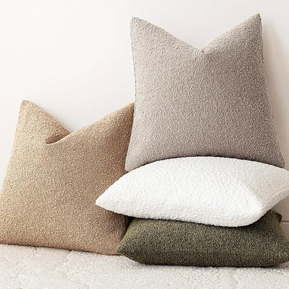 Foindtower Decorative Textured Boucle Throw Pillow Covers Accent Solid Pillow Cases Neutral Soft Cozy Couch Cushion Case for Chair Sofa Bedroom Living Room Home Decor 16x16 Inch,1PC,Light Taupe