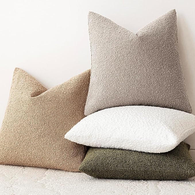 Foindtower Decorative Textured Boucle Throw Pillow Covers Accent Solid Pillow Cases Neutral Soft Cozy Couch Cushion Case for Chair Sofa Bedroom Living Room Home Decor 26×26 Inch,1PC,Light Taupe