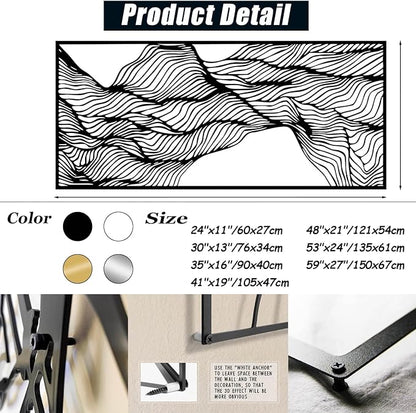 Abstract Lines Metal Wall Decor, Abstract Wavy Lines Metal Wall Art, Large Contemporary Wall Decor, Minimalist Line Wall Art, Modern Geometric Wall Sculpture for Living Room (Black, 35"x16"/90x40cm)