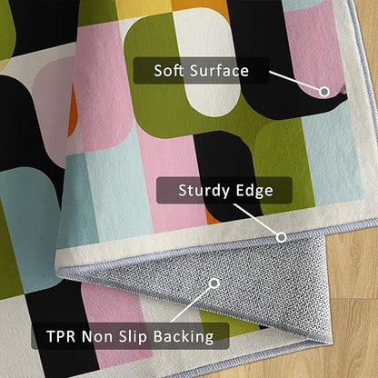 Mid Century Rug 6x9 Retro Abstract Geometric Pattern, Washable Living Room Bedroom Area Rugs, Mid Century Decor for Home, Soft Non Slip Indoor Carpet, Low Pile Design & G844