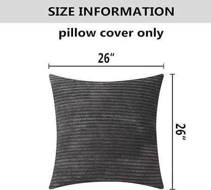 Home Brilliant 2 Pack Super Soft Striped Corduroy 26x26 Pillow Covers Decorative Euro Throw Pillow Sham Cushion Covers for Couch, 26 x 26 inch, Dark Grey