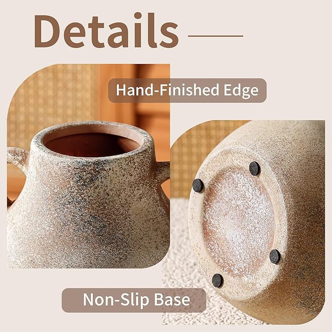 Ceramic Rustic Flower Vase, 7.48 Inch Pottery Modern Vase for Shelf, Tabletop, Vintage Farmhouse Home Decor for Coffee Table, Living Room, Mantle, Fireplace, Entryway