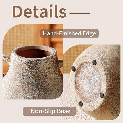 Ceramic Rustic Flower Vase, 7.48 Inch Pottery Modern Vase for Shelf, Tabletop, Vintage Farmhouse Home Decor for Coffee Table, Living Room, Mantle, Fireplace, Entryway