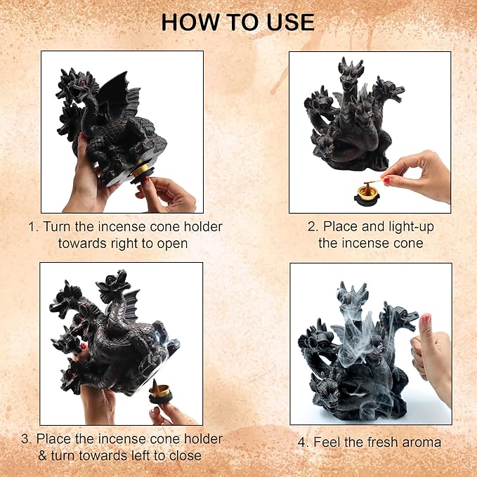 Hosley 12pk Bulk Buy 8.5 Inch High Resin Dragon Decor Statue/Incense Cone Burner Smoking Dragon Holder. Ideal for Spa and Aromatherapy Suggested for use Brand Incense Cones
