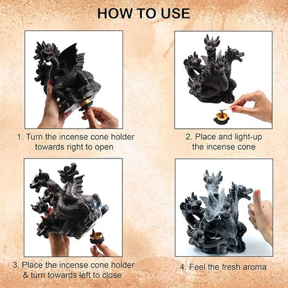 Hosley 2pk 8.5 Inch High Resin Dragon Decor Statue/Incense Cone Burner Smoking Dragon Holder. Ideal for Spa and Aromatherapy Suggested for use with Hosley Brand Incense Cones