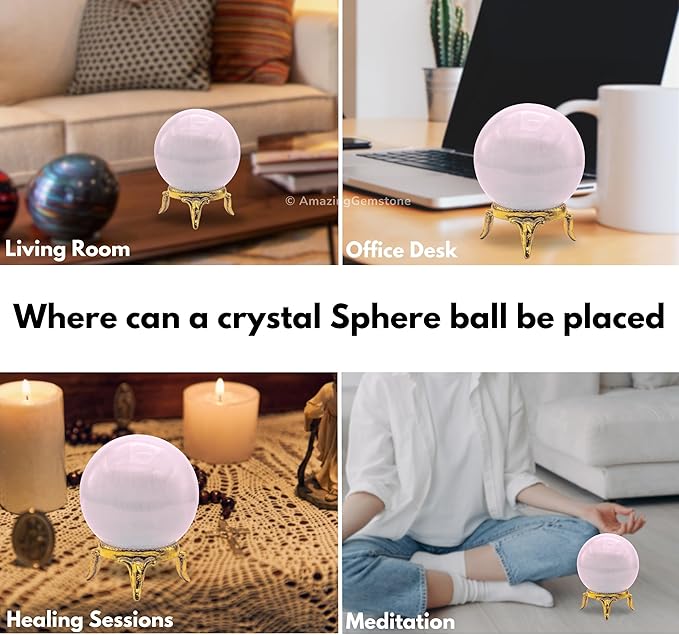 Amazing Gemstone Pink Calcite Crystal Ball with Stand - 1.5 Inches Crystal Sphere Meditation Balls for Witchcraft and Decorative Balls