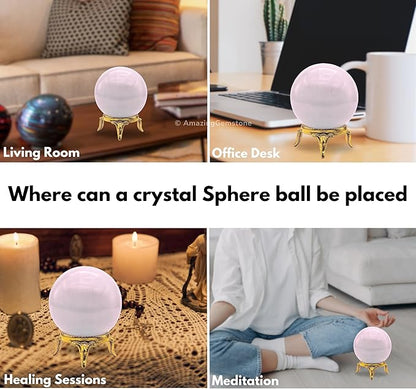 Amazing Gemstone Pink Calcite Crystal Ball with Stand - 1.5 Inches Crystal Sphere Meditation Balls for Witchcraft and Decorative Balls