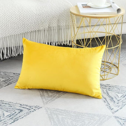 Artscope Luxury Velvet Pillow Covers Decorative Rectangle Pillowcases Soft Solid Cushion Cases for Couch Sofa Bedroom Car Decor 16x24 Inch Golden Yellow