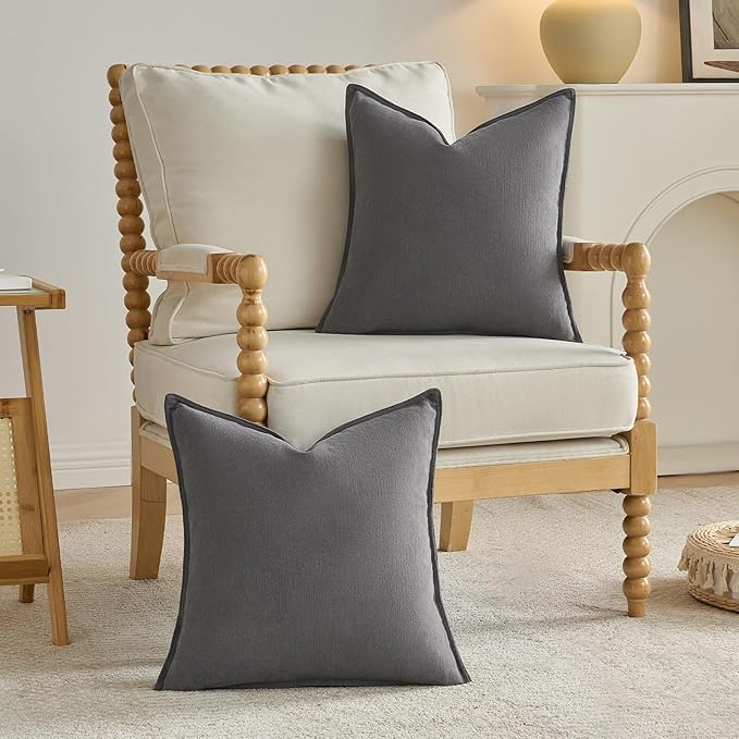 FUTEI Dark Grey Chenille Throw Pillow Covers 12x20 Inch Set of 2,Edges Double-Stitched Lumbar Pillow Cases,Modern Home Decor for Couch Living Room
