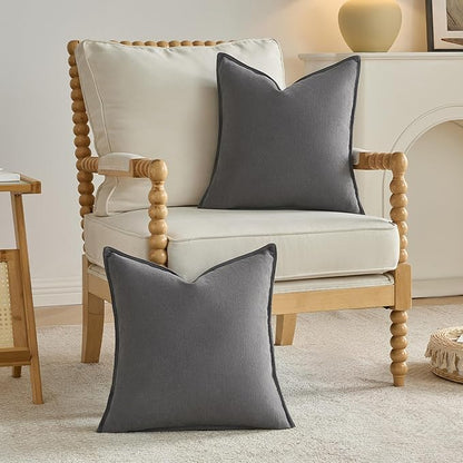 FUTEI Dark Grey Chenille Throw Pillow Covers 24x24 Inch Set of 2,Edges Double-Stitched European Cushion Cases,Modern Home Decor for Couch Living Room