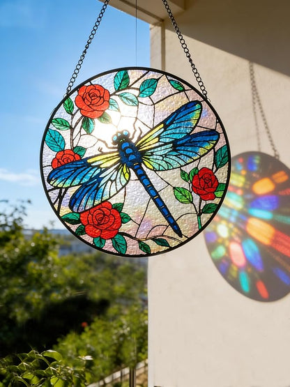 Sun Catcher Stained Glass Window Hanging 8 inch Dragonflies Suncatcher Wall Art Home Decor Sun Catchers Decoration for Garden Home Housewarming Gifts