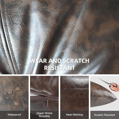 Faux Leather Throw Pillow Cover 24X24 Inch Set of 2 Outdoor Modern Farmhouse Solid Decorative Pillow Covers for Room Couch Living Bedroom Bed Sofa