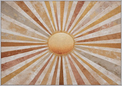 Boho Sun Rug, 4x6 Area Rugs Abstract Striped Bohemian Vintage Pattern for Living Room, Bedroom, Boho Sun Home Decor Accessories Indoor Carpet, Non Slip & Machine Washable