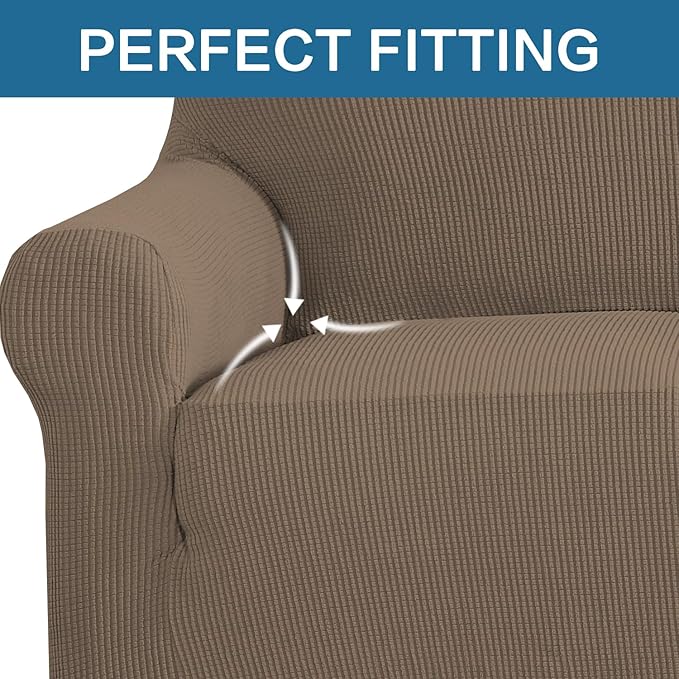 H.VERSAILTEX Stretch Sofa Covers for 3 Cushion Couch Covers Sofa Slipcovers for Living Room Feature Thick Checked Jacquard Fabric with Elastic Bottom(X-Large Sofa 101"-110" Wide, Macchiato)