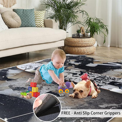 Dragons Rug for Living Room, Fantasy Animals 4x6 Area Rug Magical Creatures Rug for Bedroom Non-Slip Indoor Floor Carpet, Low Pile Resistant Carpet for Dining Room, Office, Home Decor