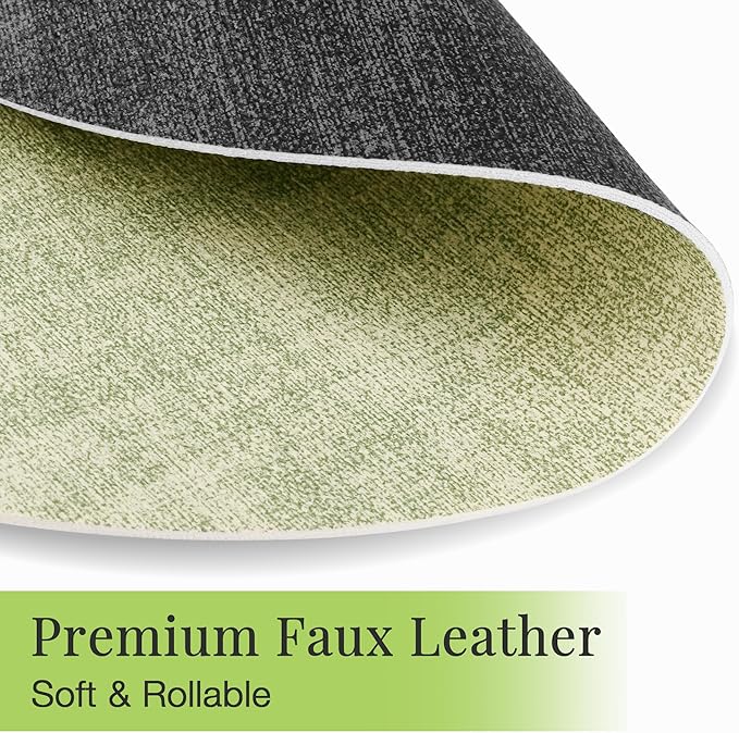 13-Inch Faux Leather Round Placemats Set of 6, Waterproof Anti-Slip Dual Sided Place mats, Heat Resistant Washable Table Mats with Coaster, Suitable for Indoor & Outdoor (6, Black Light Green)