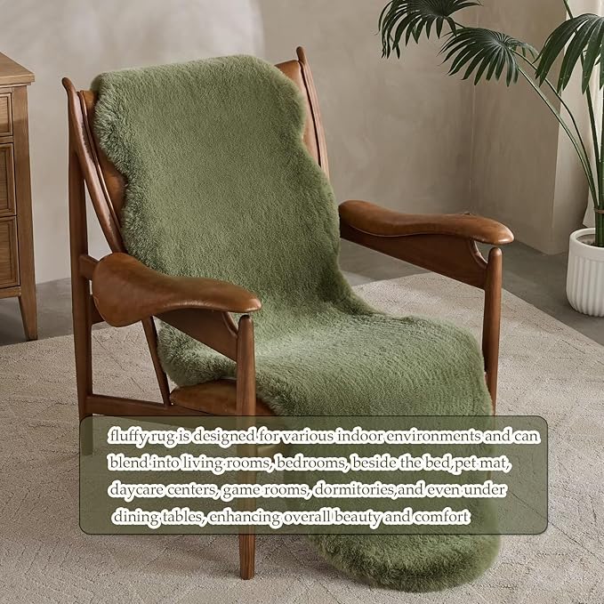1700GSM Fuzzy Faux Sheepskin Fur Area Rug,Extra Soft Faux Fur Mat,Fluffy Shaggy Fur Rug for Bedroom Living Bedside Rug Room Decor-Sage Green, 4 x6 ft
