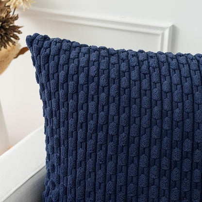 Kevin Textile 16x24 Inch Pillow Cover 1 Pack Boho Decorative Soft Striped Corduroy Lumbar Farmhouse Color Accent Rectangle Cushion Case for Living Room Couch Sofa Bed, Navy Blue